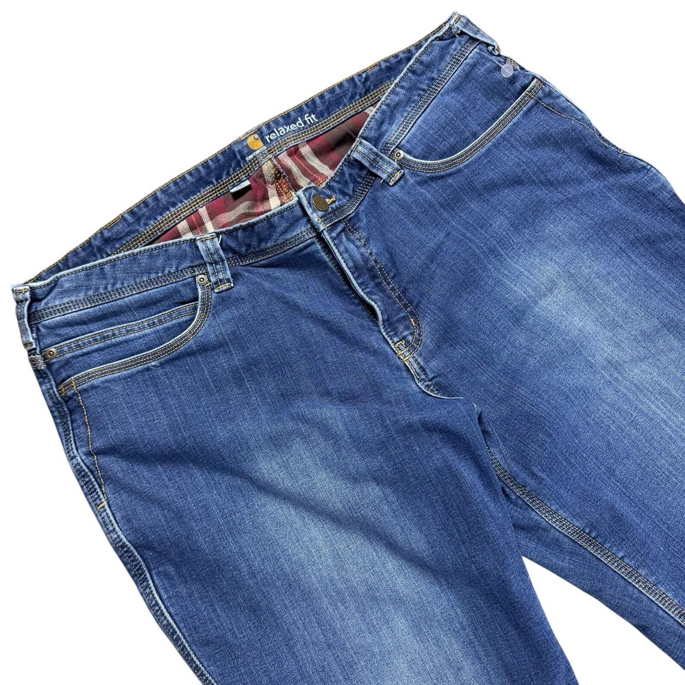 Carhartt Flannel Lined Jeans Women's 18S Vtg Relaxed Workwear Utility Blanket